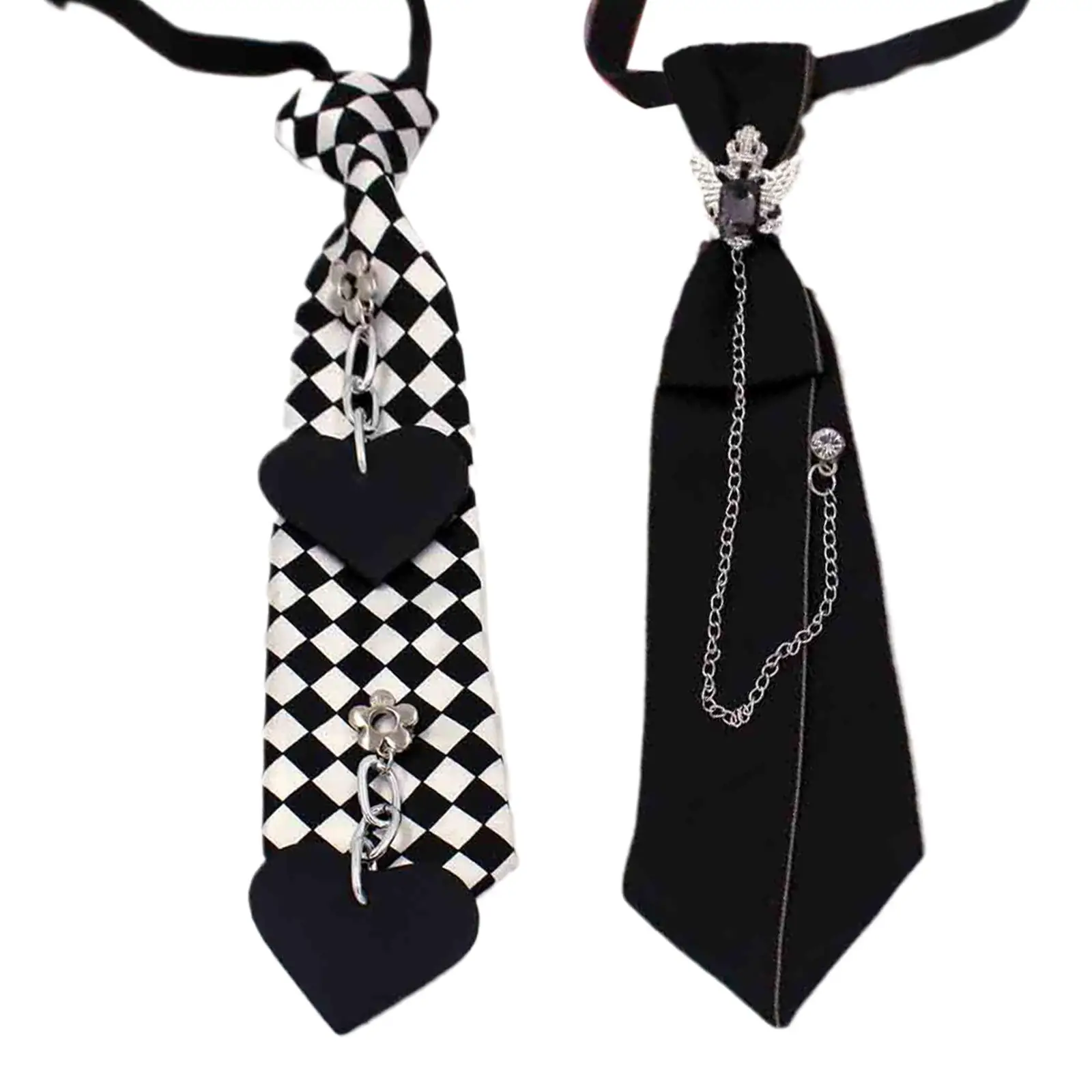 Goth Tie Women Black Metal Faux Leather Chain Crystal new Flower Tie Neck Tie Collar for 2025 Women Men Punk School Uniform Pre-Tied Tie
