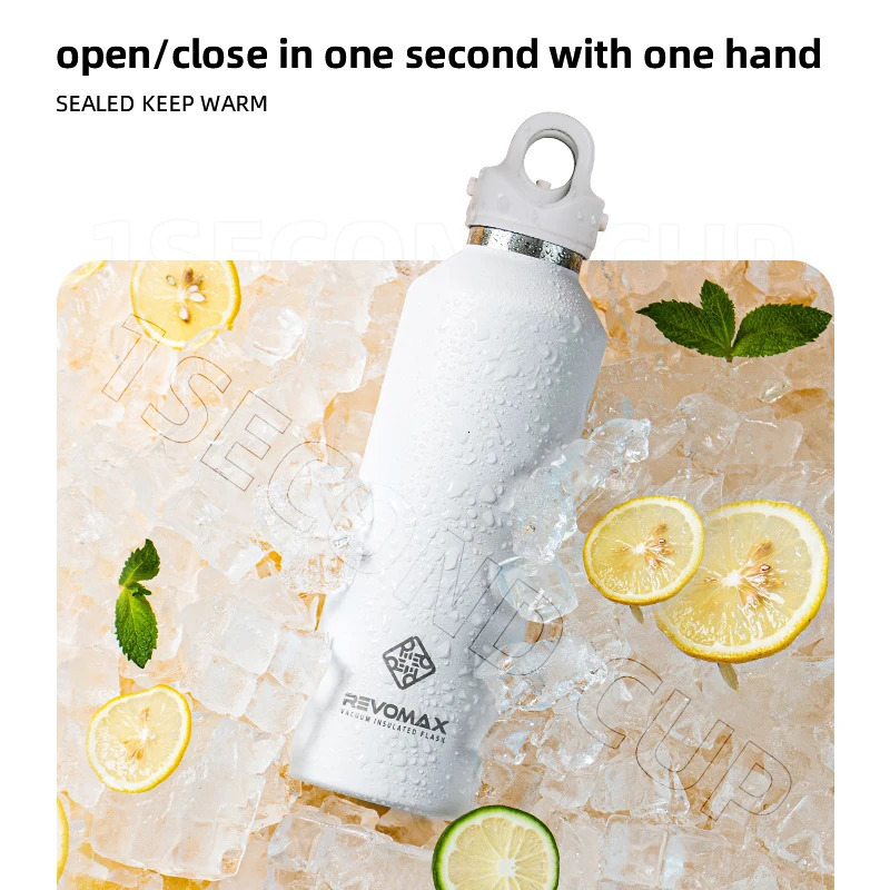 REVOMAX 32oz Insulated Sport Thermos Bottle Vacuum Flask With No Screw Lid Outdoor Sport Water Bottle Stainless Steel Thermal Mu 240325