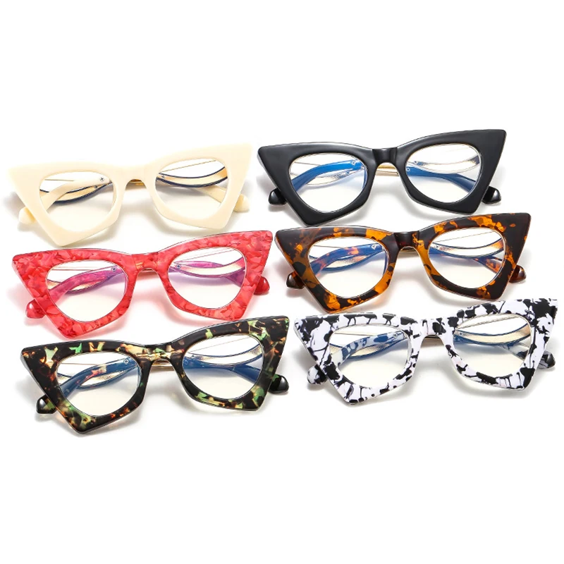 Ladies Floral 2025 new Reading Glasses Blue Light Filter Triangle Cat Eye White Black Eyeglasses Frames Female Optical Presbyopia Eyewear