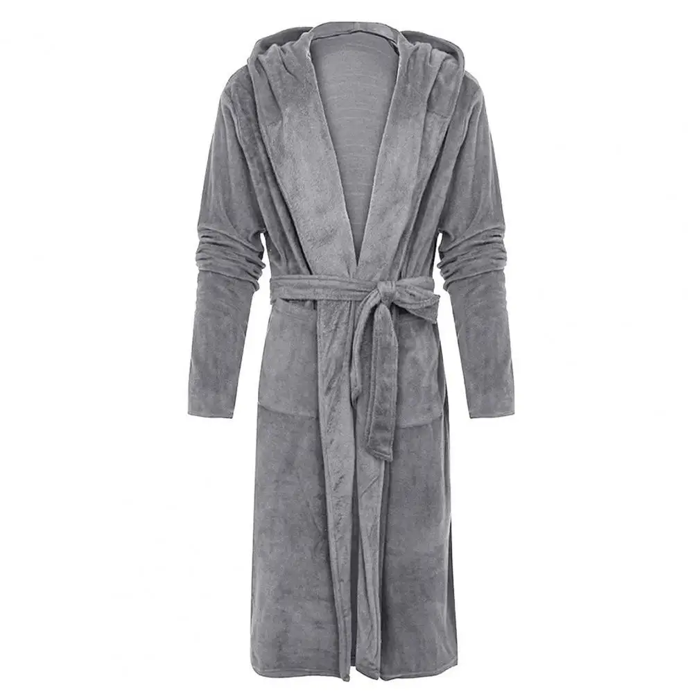 Waist Lace-up Ankle Length Anti-freeze Male Thickened Plush Nightgown Robe Pajamas Fleece Nightgown for Bedroom
