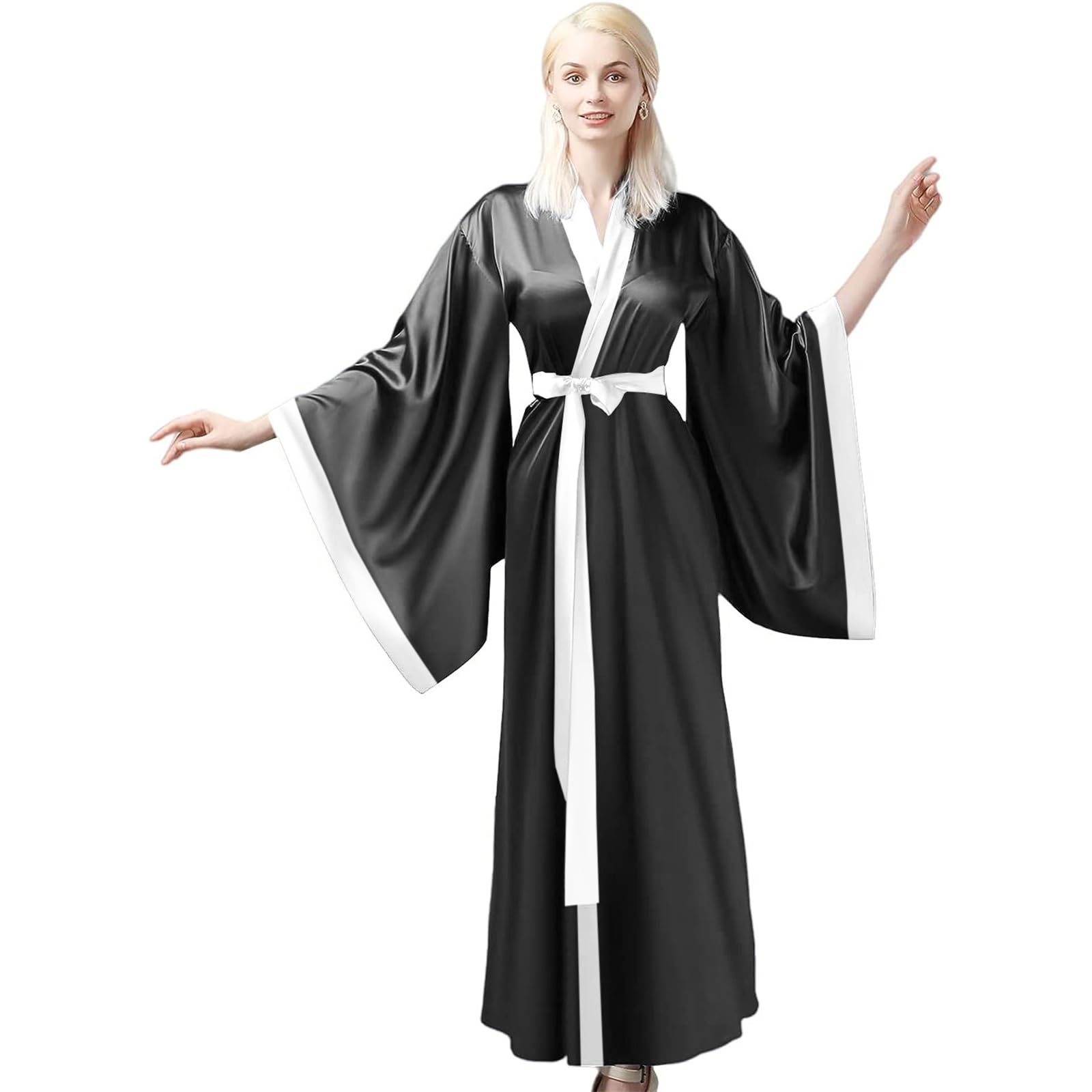 Grace Elastic Silk Like Satin Bath Robe For Women Golden Side Split Strap High Quality Nightgown Dress Plus Size Same As The Picture