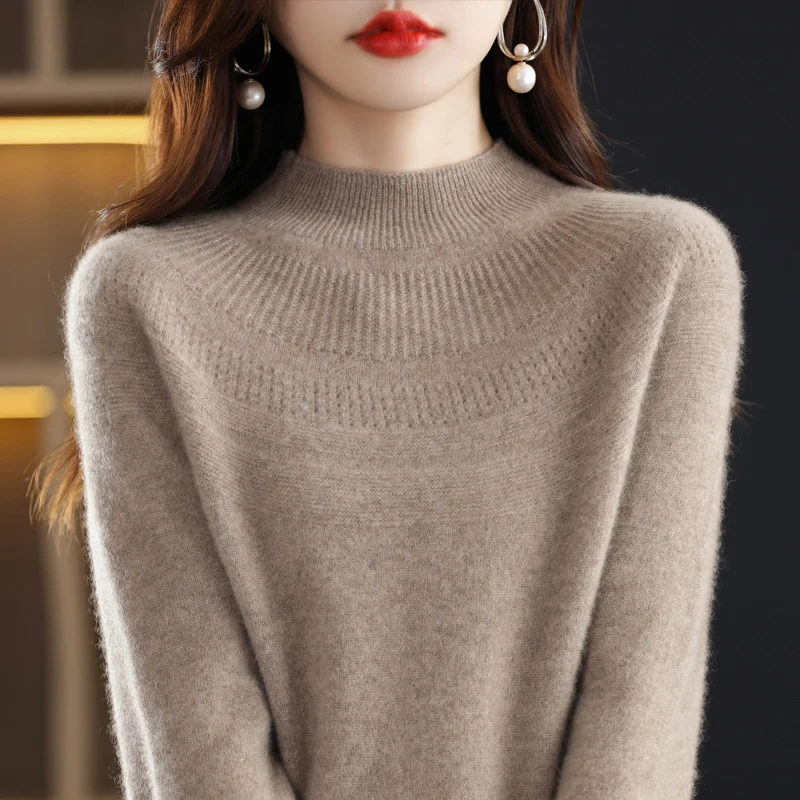 Autumn and winter wool single-line ready-to-wear hollow women's pullover O-neck cashmere new 2025 sweater knitted solid color