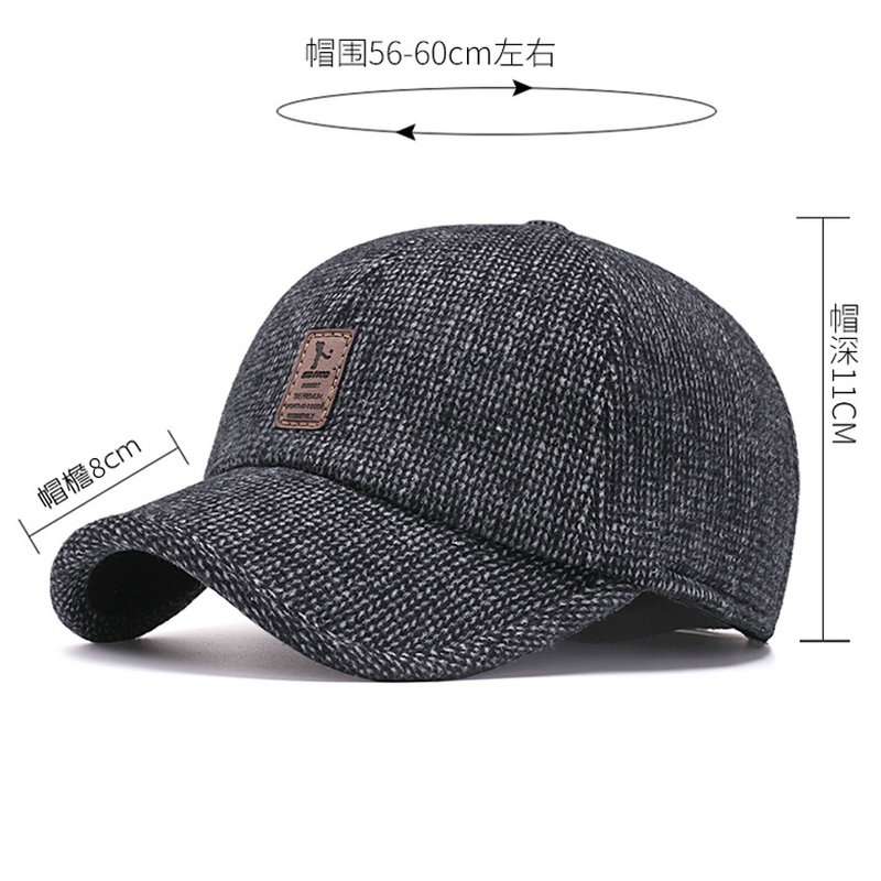 Vintage Baseball Cap Woolen Knitted Winter Ear Cover Baseball Cap Men Thicken Warm Hats with Earflaps Sport Golf Hats Snapback 4c31b