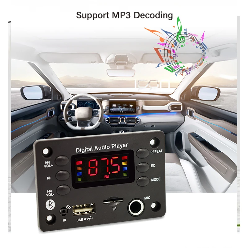 Bluetooth MP Decoder Audio Board DC V USB Power Supply TF FM Radio Player For Car Music Speaker