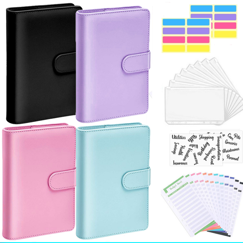 Leather Budget Binder With Cash Envelopes Pockets Zip Small French Budget Pouch Binder For Saving Money A6 Planner Organizer