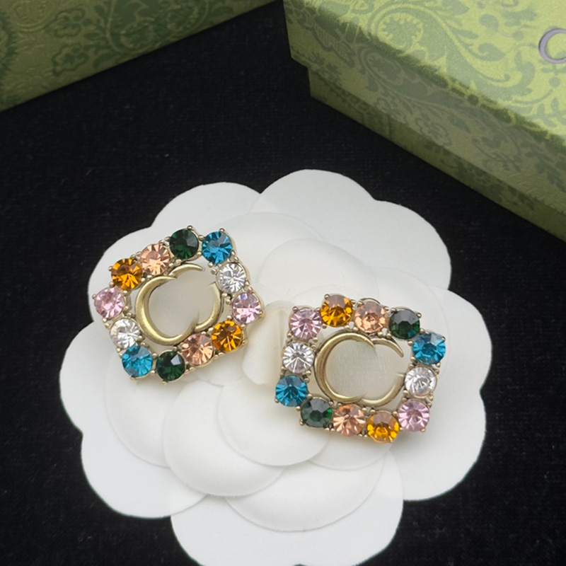 Luxury Brand Letter Earrings Studs Crystal 18k Gold Plated Earrings Designer for Womens Wedding Party Gift Jewelry Accessories