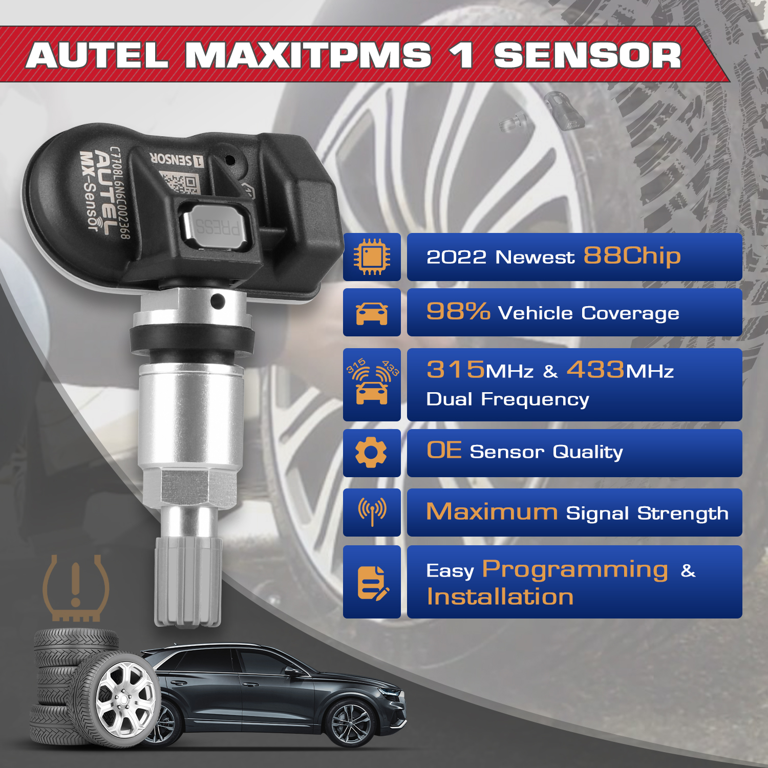 MX Sensor Autel 4PC/8PC 433MHZ+315 MHZ 2in1Mx-Sensor TPMS Tire Repair Tool Automotive Accessory For TS501 TS508 Pad 808S TS smile 433MHZ+315 2in1Mx-