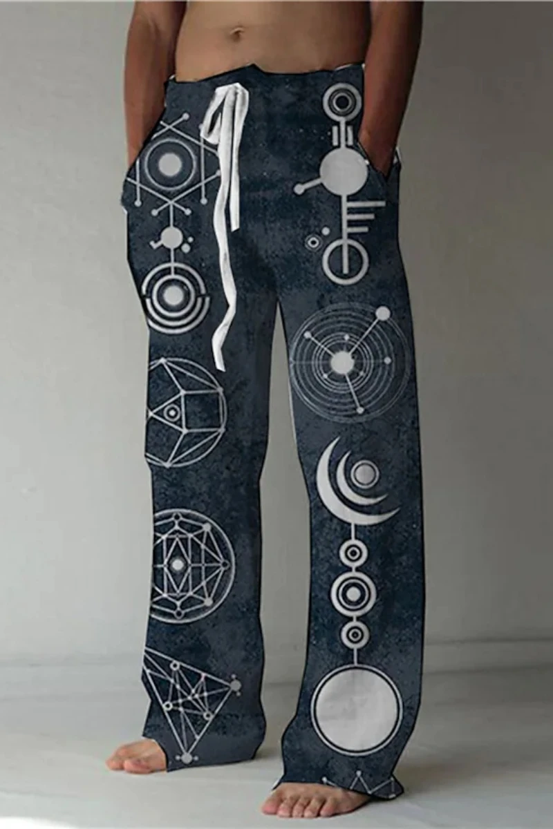 White Print Pattern Family Men 2025 new Daily Travel Street Style Loose Casual Pants XS-8XL
