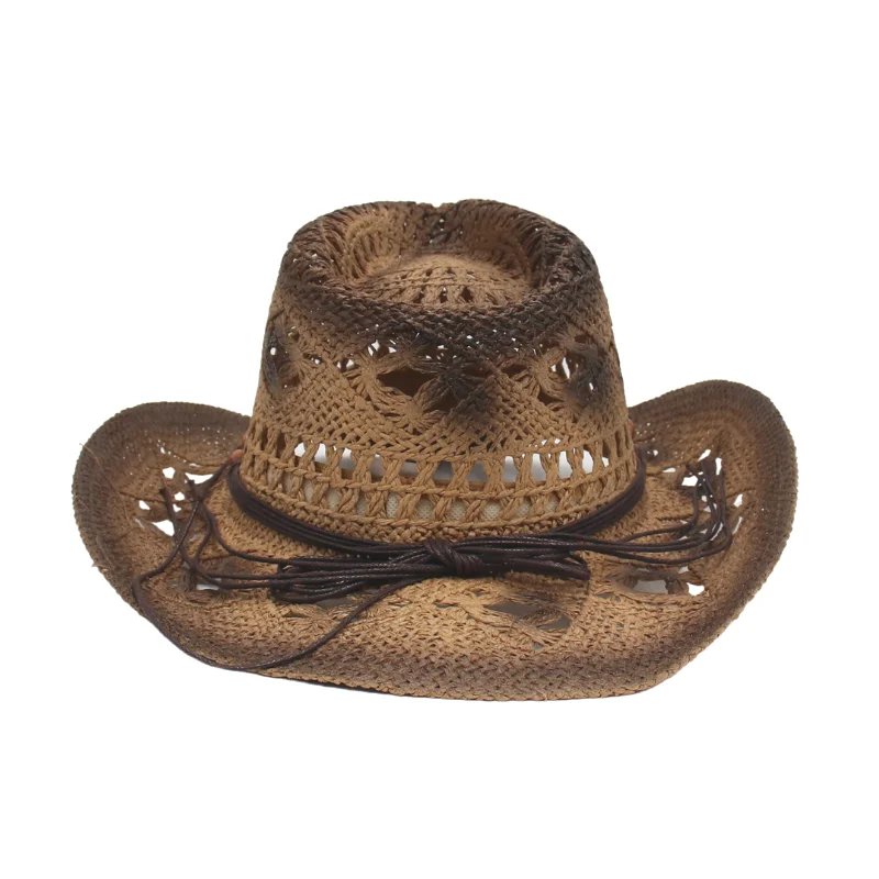 Summer Men Women Straw Hollow Handmade Western Cowboy Hat Elegant Cowgirl Outdoor Travel Jazz Beach Sun Hat sombreros de vaquero
