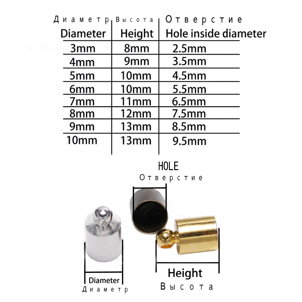 20-50pcs/lot Tassel Leather Cord End Crimp Caps Beads 3 4 5 6 7 8 9 10 mm End Tip Cap For DIY Necklace Jewelry Making Findings