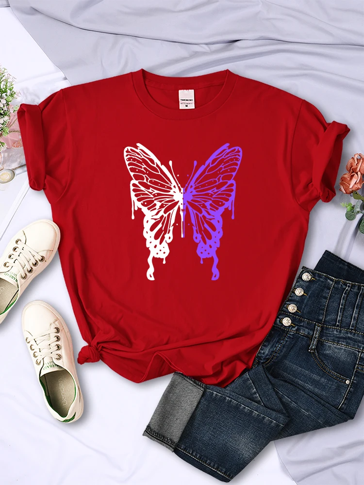 White And Purple Butterflies Personality Funny 2025 Print T-Shirt Women Summer new Breathable Short Sleeve Soft Comfortable T Shirt Tees