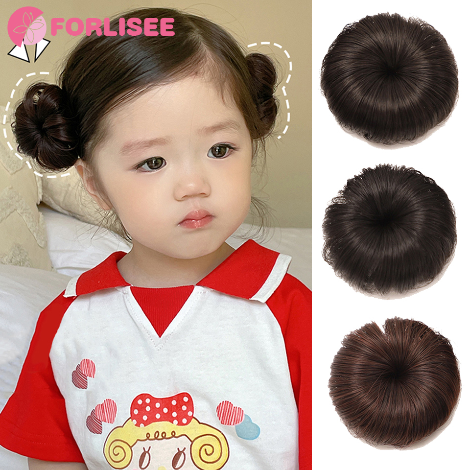 FORLISEE Ancient Style Children's Hair Accessories Ball Head Wig Bag Wig Ring Bun Flower Hairpin Straight Hair Bag