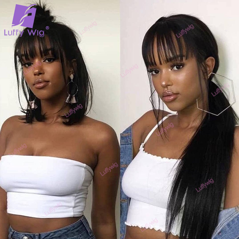 1x6" HD Transparent Lace Human Hair Bang Piece Brazilian Remy Reusable Stripes Bangs Pieces Fringe Hair For Black Women Luffy