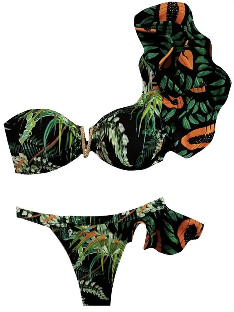 2023 Sexy Bikinis Women Swimsuit Tropical new Print Swimwear Brazilian 2025 Bikini Set Ruffle Bathing Suit Beachwear Biquini female