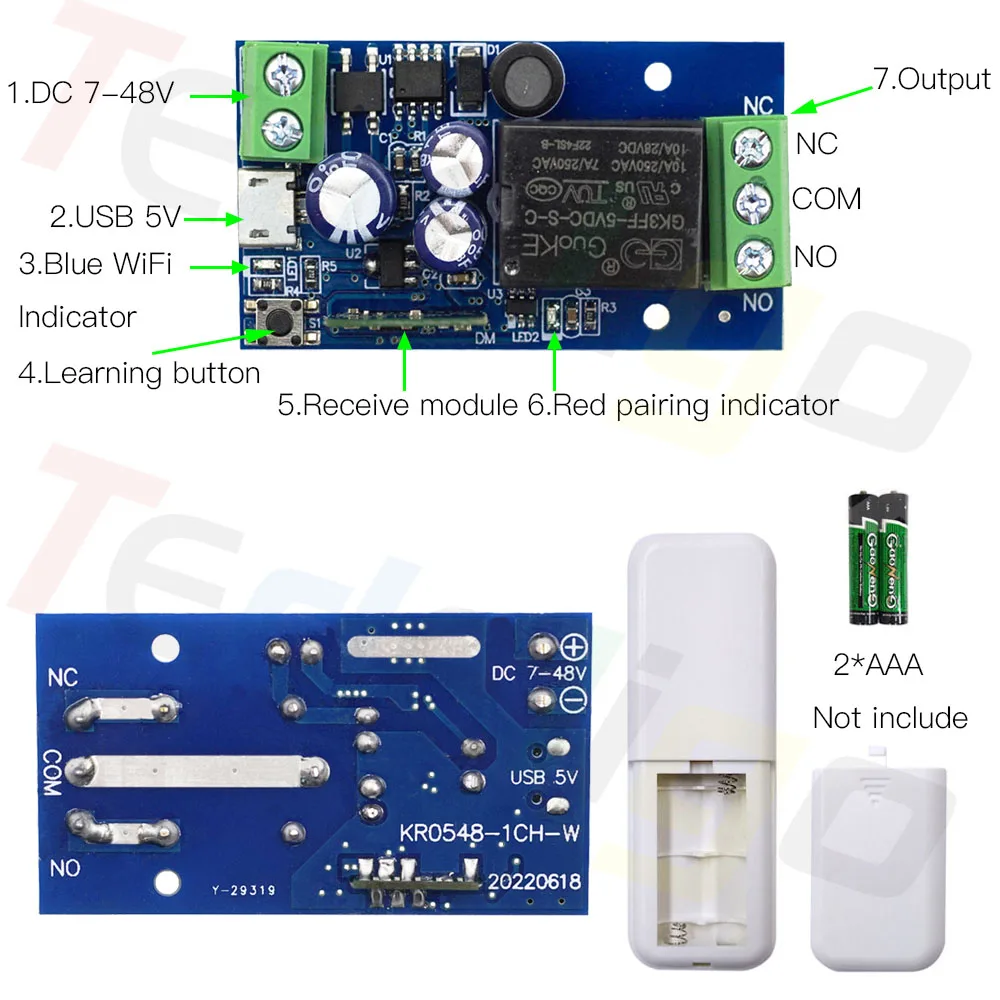 Tedeligo WiFi Ewelink Smart Switch 2.4Ghz Remote Controller USB 5V DC 12V 24V 48V Relay Receiver Timing Module,work with Alexa