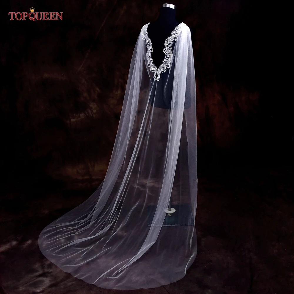 TOPQUEEN VG85 Long Bridal Veil Neck Cape Wedding Shawls 2025 new Lace Jackets for Wedding Dresses Women Cape Veil Wedding Jacket Wrap DIY