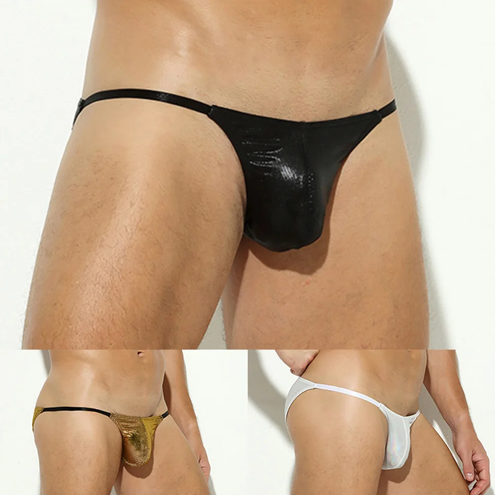 Mens Sexy Briefs Oil Shiny Bugle Pouch G-string Low Rise Thongs Mesh Swim Slim Side Bikini Underwear Super Elasticity Panties