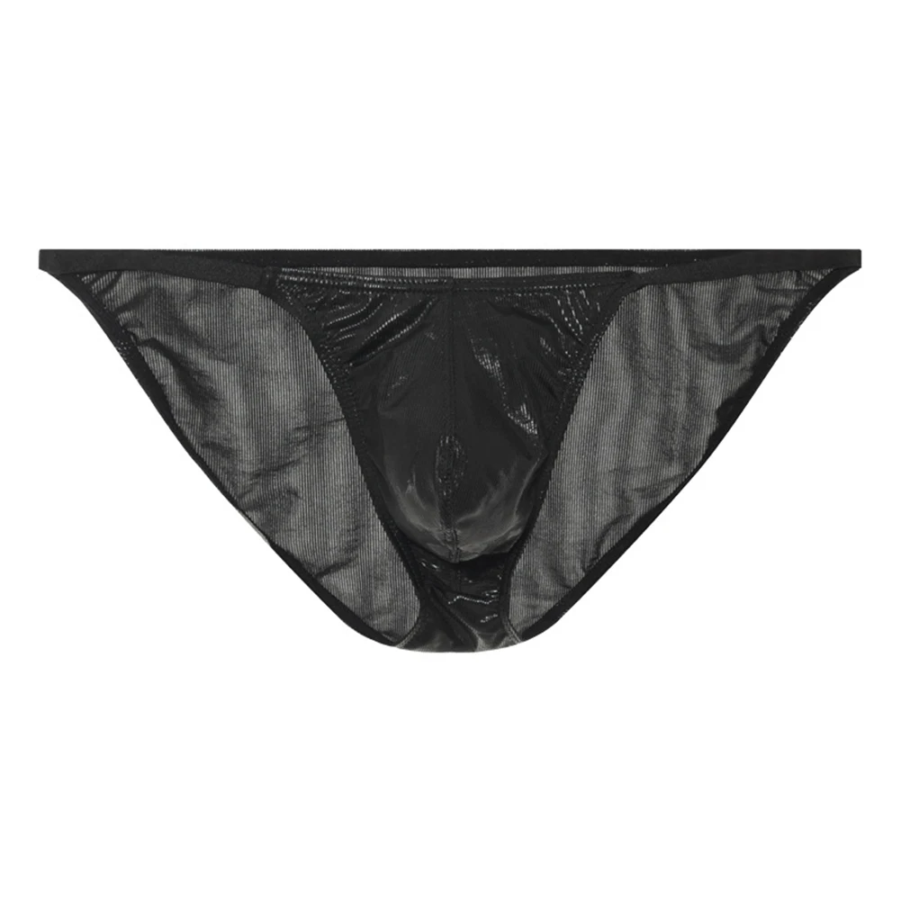 Mens Sexy Briefs Oil Shiny Bugle Pouch G-string Low Rise Thongs Mesh Swim Slim Side Bikini Underwear Super Elasticity Panties