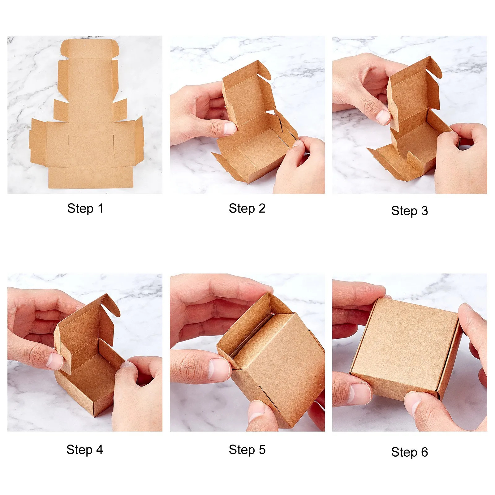 100Pcs Kraft Paper Gift Box Square Folding Packaging Jewlery Storage Display Wedding Birthday Party Candy 55x55x25cm 240327