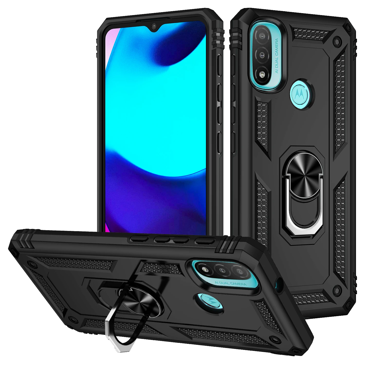 Case for Motorola 2025 Moto E20 E30 E40 Shockproof Bumper Armor Protective Magnetic Holder Ring Cover for Moto new E 20 30 40