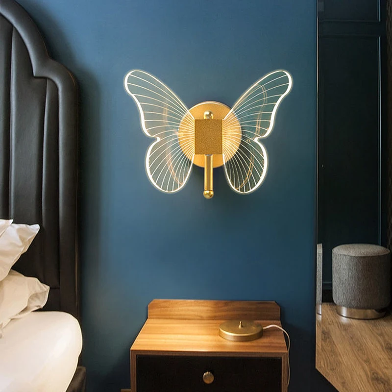 Modern Transparent Butterfly Lights Led Wall Lamp for Dining Room Bedside Corridor Staircase Lustre Home Decorative Lamp