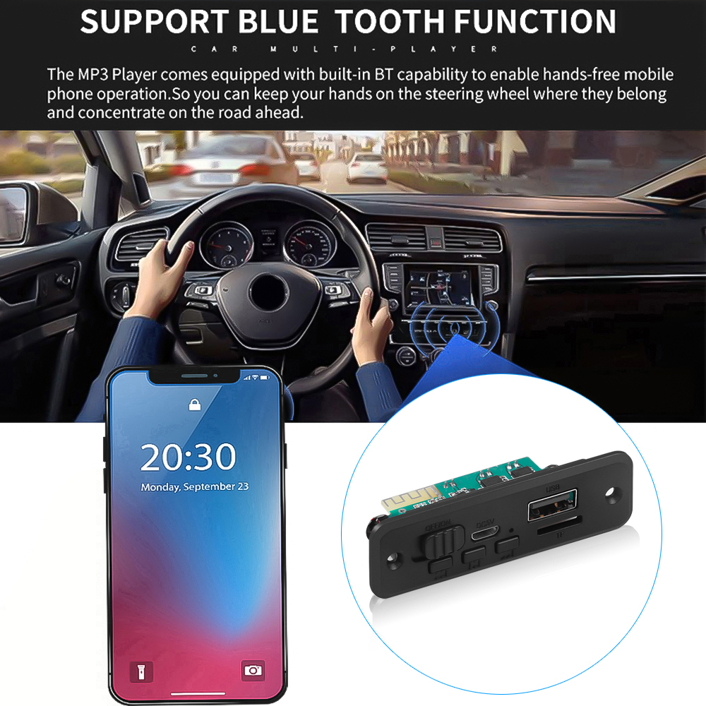 Kebidu Bluetooth Car Mp3 Player Handsfree Dc 5V 18V Mp3 Decoder Board 50W Amplifier Usb Recording Module Fm Aux Radio Speaker
