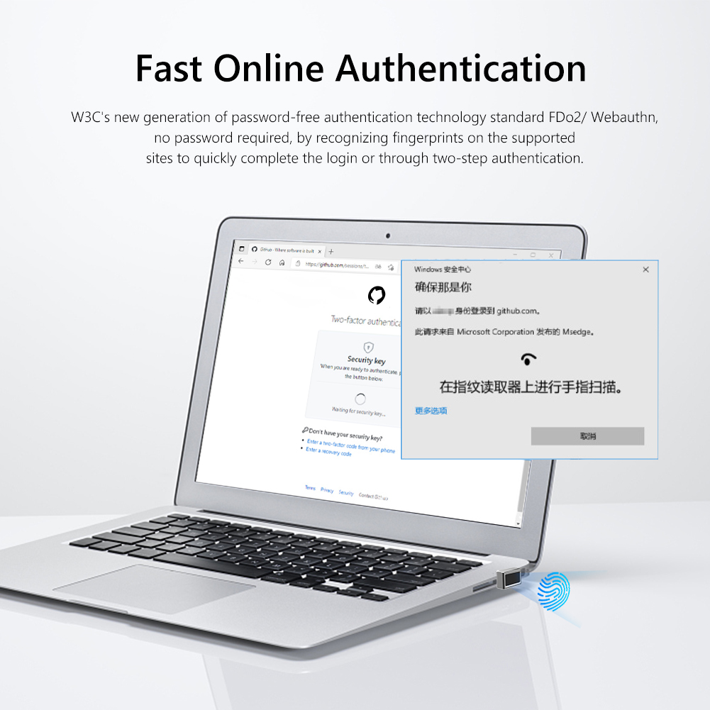 U6 Plus USB Fingerprint Reader for Windows 7 8 10 11 Hello PC Notebook Lock Biometric Scanner Password-Free Login Unlock Module