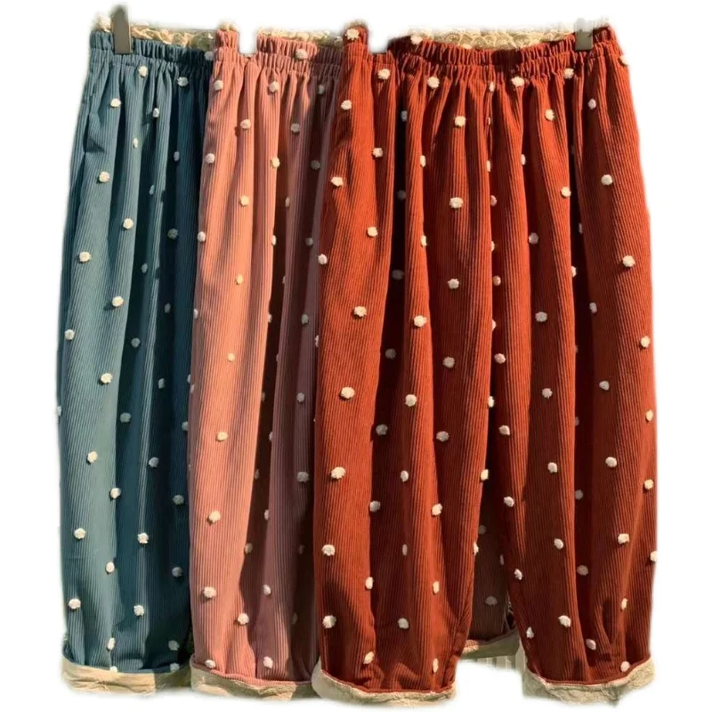Spring new Autumn Sweet 2025 Corduroy Pants Women Elastic Waist Ankle-length Pants