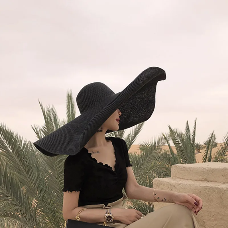 Summer 2025 Foldable Portable Oversized Sun Hat For Women Elegant 70cm Diameter Large Wide Brim new Straw Hat Multicolor Gorras Beach Cap
