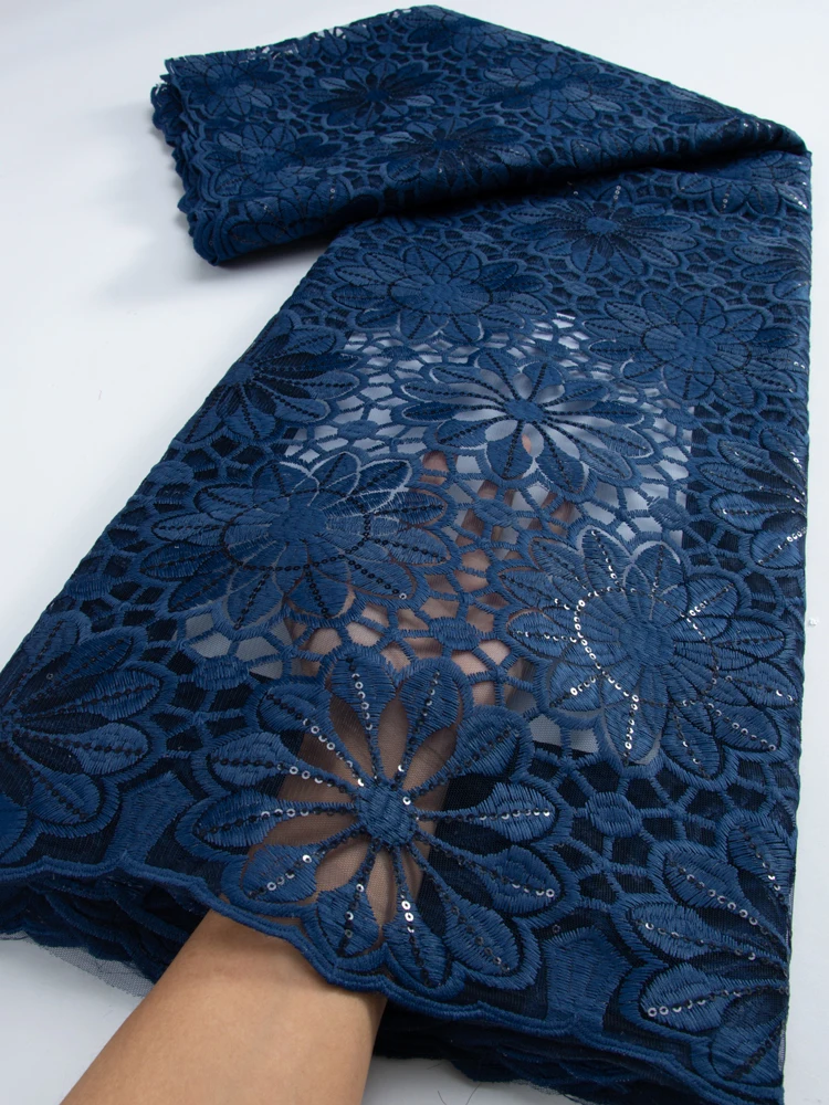 Blue Tulle Lace 2023 2.5Yards Latest African French Mesh Lace with Sequins 2025 Nigerian Milk Silk Lace new Fabric For Sewing PartyTY3203