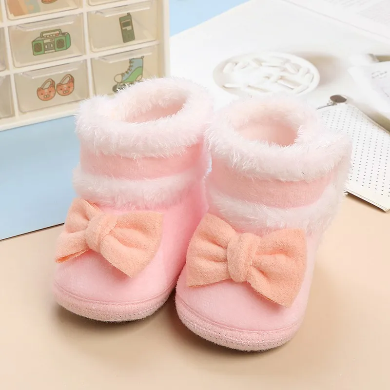Baywell Winter Furry Snow Boots for Toddler Boys - Soft Sole First Walkers with Anti-Slip Sole for 0-15 Months