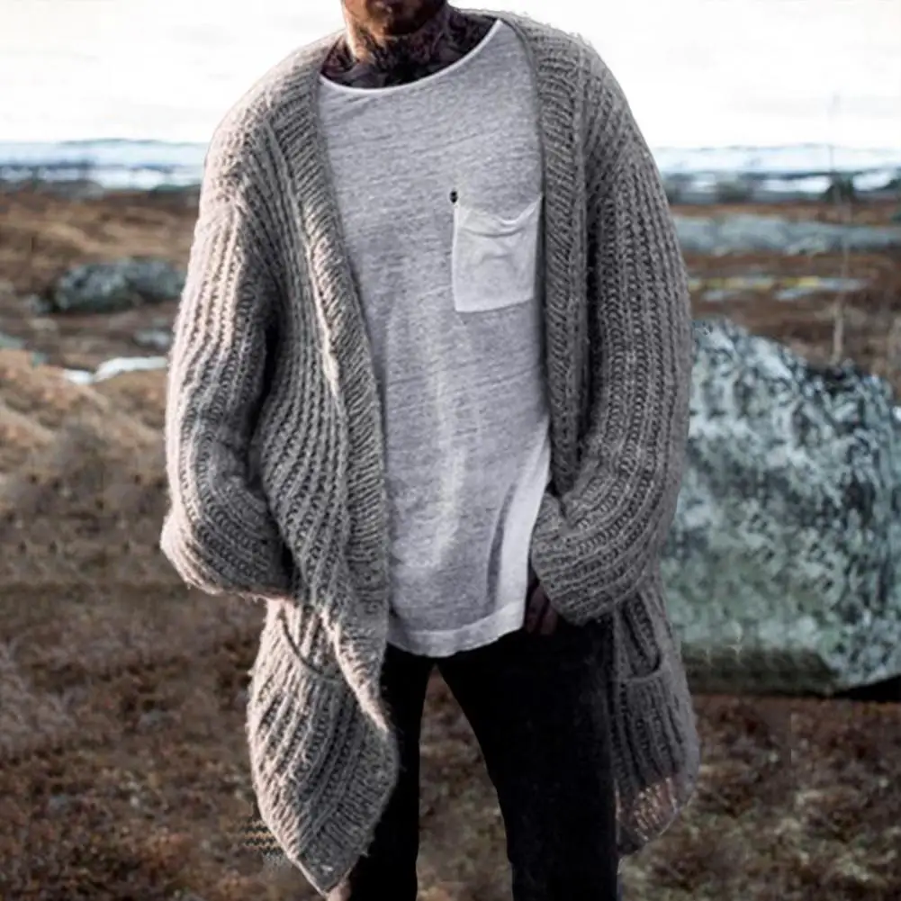 DropshippingAutumn Winter new Men's Cardigan Sweater 2025 Long Sleeve V Neck Loose Streetwear Knitted Mid Length Coat Men Clothing