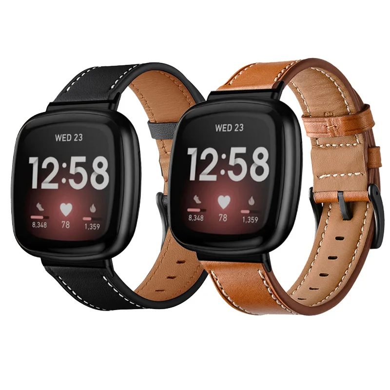 Leather Bracelet Strap For Fitbit Versa 3 4 Sense 2 Band Genuine Leather Smart Watch Strap Replacement Wrist