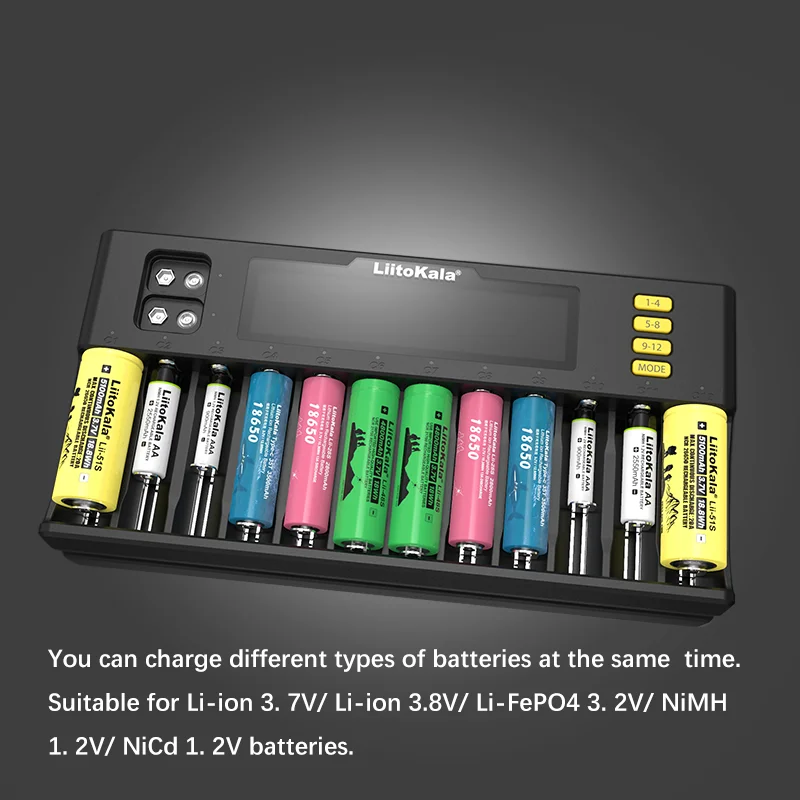 LiitoKala Lii-S12 Lii-S8 18650 21700 26650 9V Battery Charger LCD 1.2V 3.8V 3.2V 3.7V 26700 20700 18350 IMR NiMH/Cd AA AAA