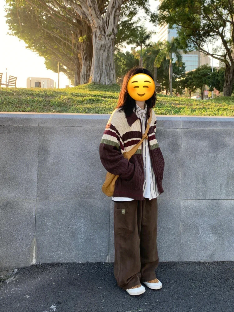 Cardigan Sweater Woman Street Oversized Knitted Pullover 2025 Casual Hip Hop Couple Jumper Haruku new V Neck Cardigan Unisex Cardigan