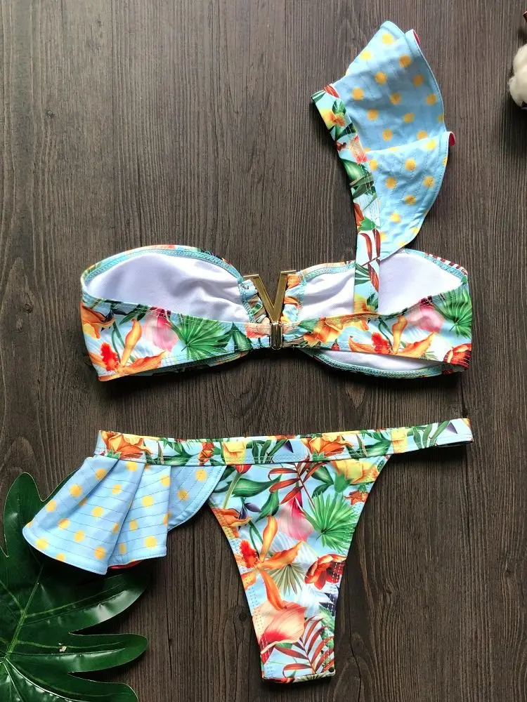 2023 Sexy Bikinis Women Swimsuit Tropical new Print Swimwear Brazilian 2025 Bikini Set Ruffle Bathing Suit Beachwear Biquini female