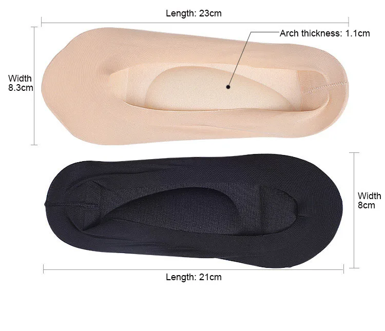 3D Foam Arch Support Foot Insoles Women Insole for Shoes Shallow Invisible Ice Non-slip Massage Socks Sweat-Absorbant Cushion