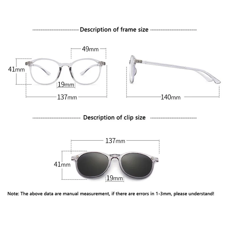 2 IN 1 Magnetic Polarized Sunglasses Soft Transparent Color Frame Clear Lens Sun Glasses Classic Vintage Sunshades
