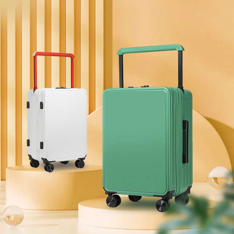 Suitcases PC double front middle wide trolley case 20 "student boarding case Large capacity Q240330