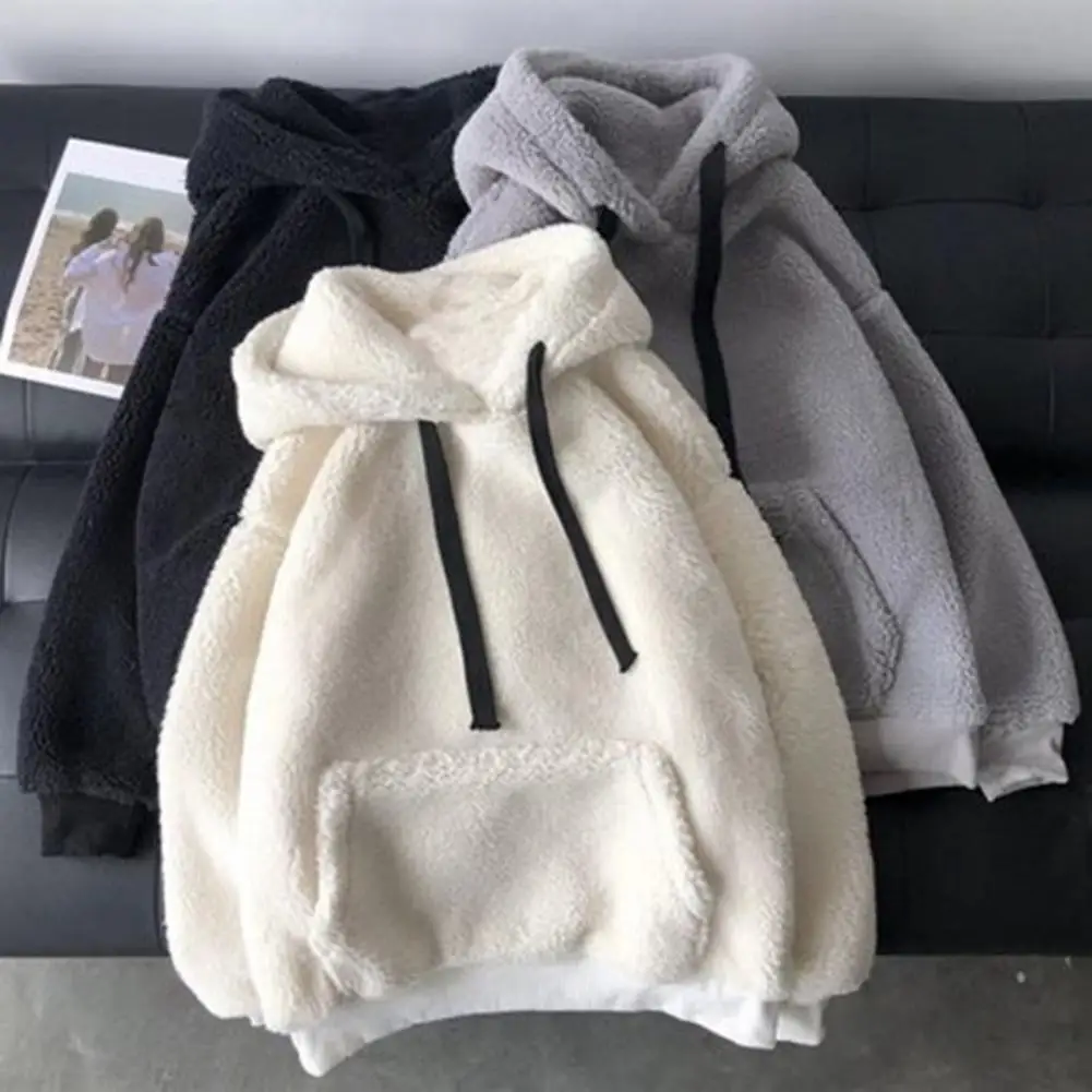 Pullover Casual 2025 new Autumn Hoodie Women Winter Hoodie Solid Color Hooded Long Sleeves Drawstring Patch Pocket Keep Warm Plush for Da
