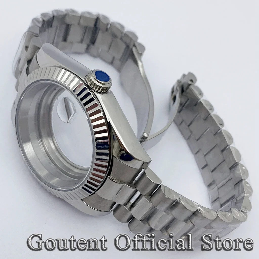 Goutent Sapphire Glass 36mm 39mm Presidential Bracelet Men's Watch Case Fit NH34 NH35 NH36 Miyota 8215 ETA2824 2836 Movement