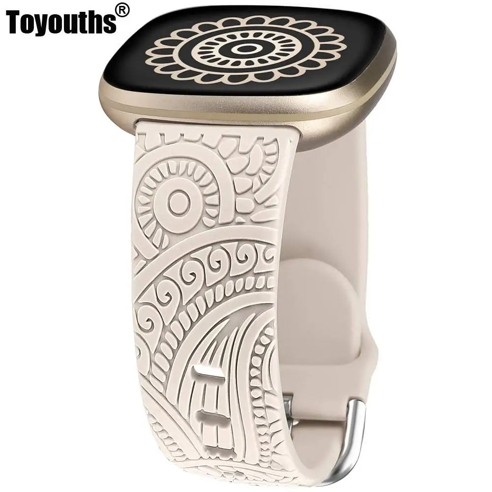 Toyouths Floral Engraved Band for Fitbit Sense 2/Versa 4/Versa 3/Sense Soft Silicone Sport Solo Loop 2025 new Strap for Women Men