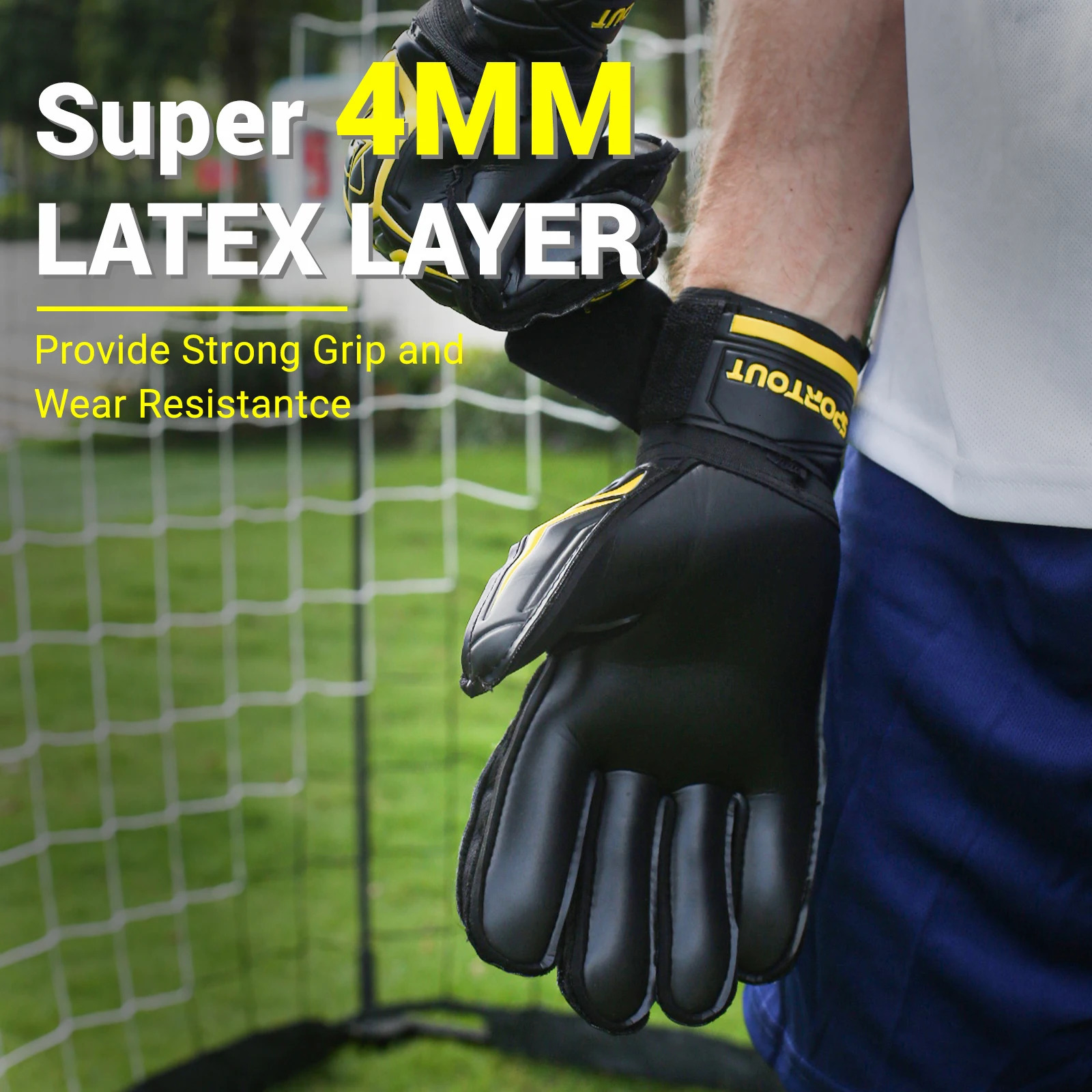 Sportout Goalie Gloves Goalkeeper with Fingersave Soccer Breathable 4mm Latex for Kids 240318