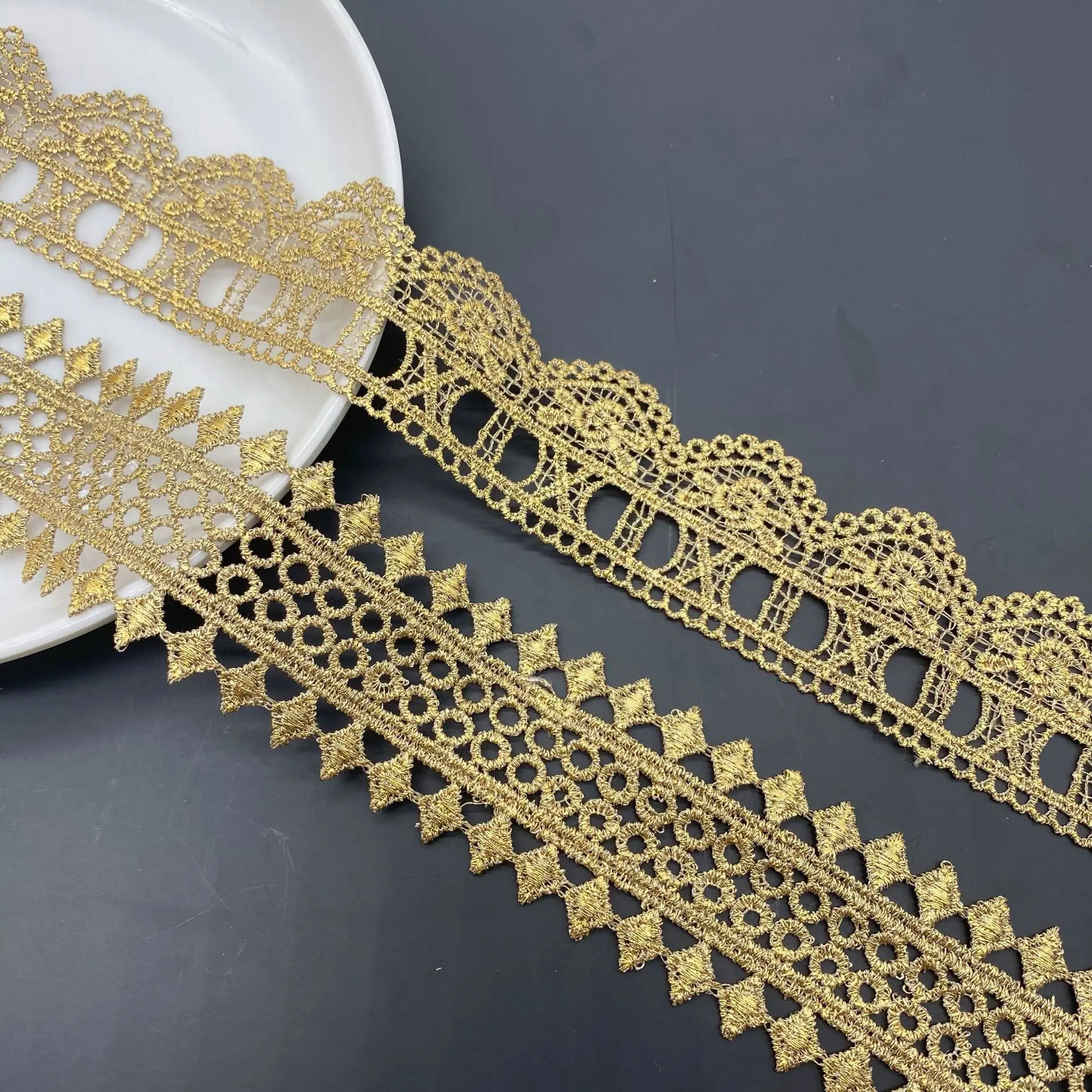 3Yards Of Bilateral Flower Gold 2025 Lace Wearable Webbing Lace Fabric Exquisite Lace Trim new DIY Sewing Children's Clothing Materials