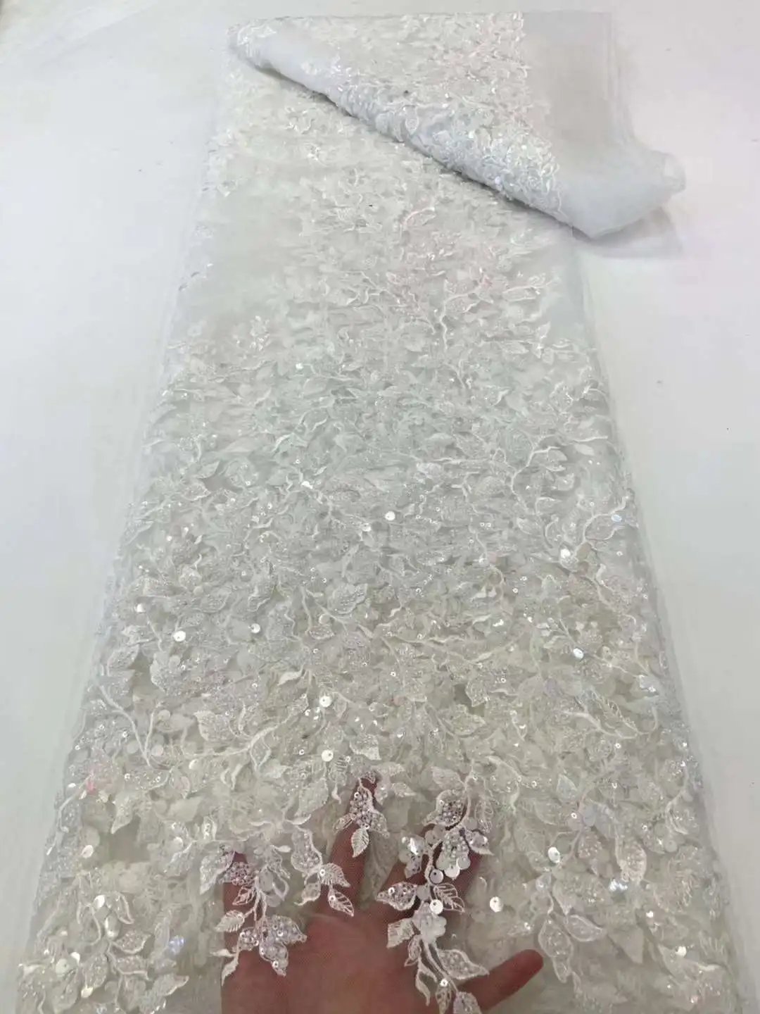 Nigerian African Lace Fabric 2023 High Quality Hamdmade new Beads Bridal Lace 2025 Fabric Sequin Beaded Embroidery For Wedding