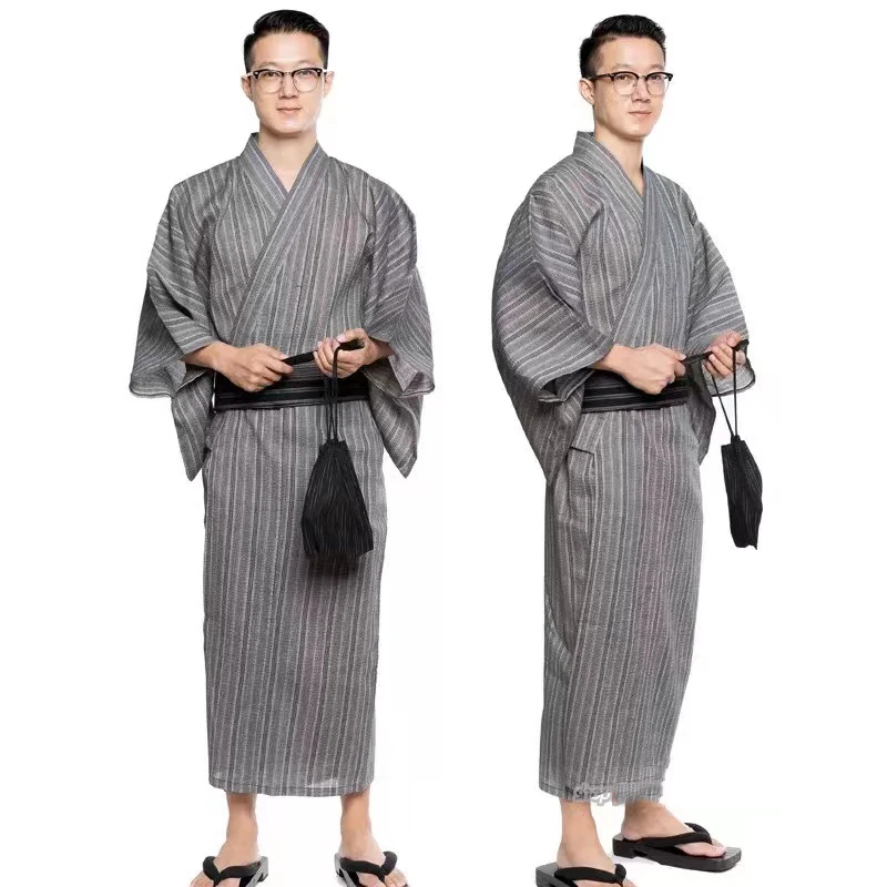 2025 new 2023NEW Japanese Traditional Samurai Kimono For Men,Yukata Bathing Robe,Hekoobi Loose Style,Sauna Wear Homewear,Belt Long Gown