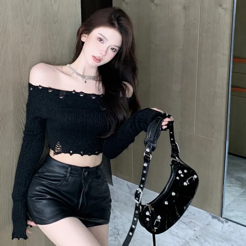 Women's Tops Solid Color Slim Sexy Long Sleeves Tops Off Shoulder T Shirt
