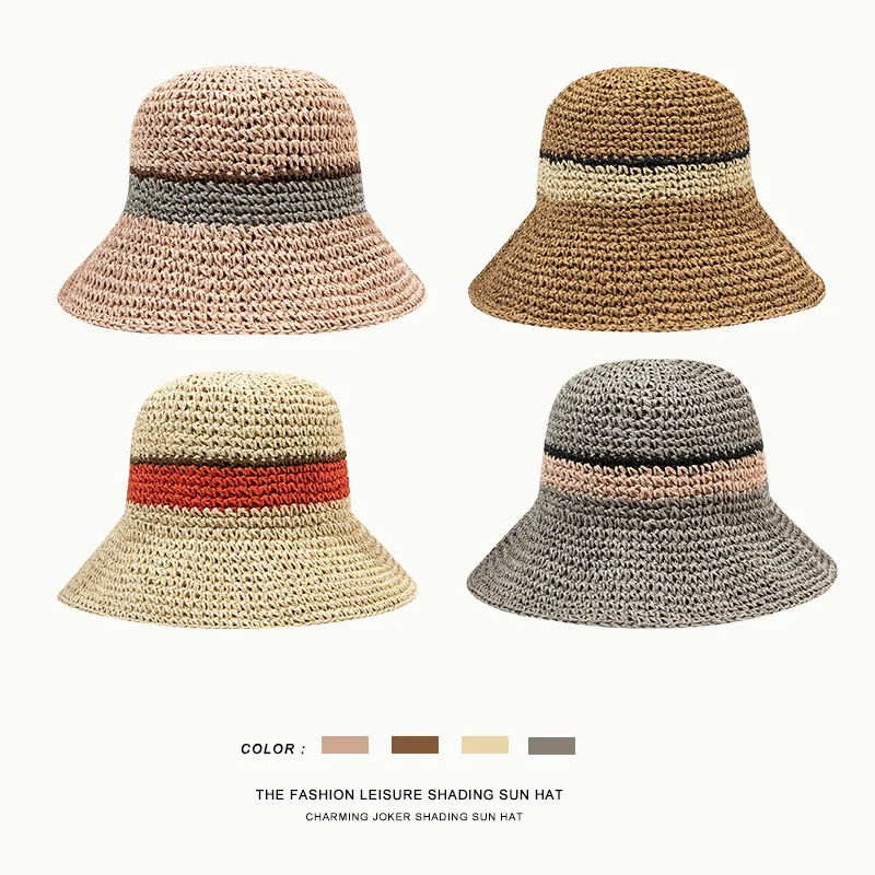 Beach Hat Women's Summer Panama Straw Bags Summer 2022 Straw or Wicker Cap Bucket Hat Sun Hats Stripe Sun Visor