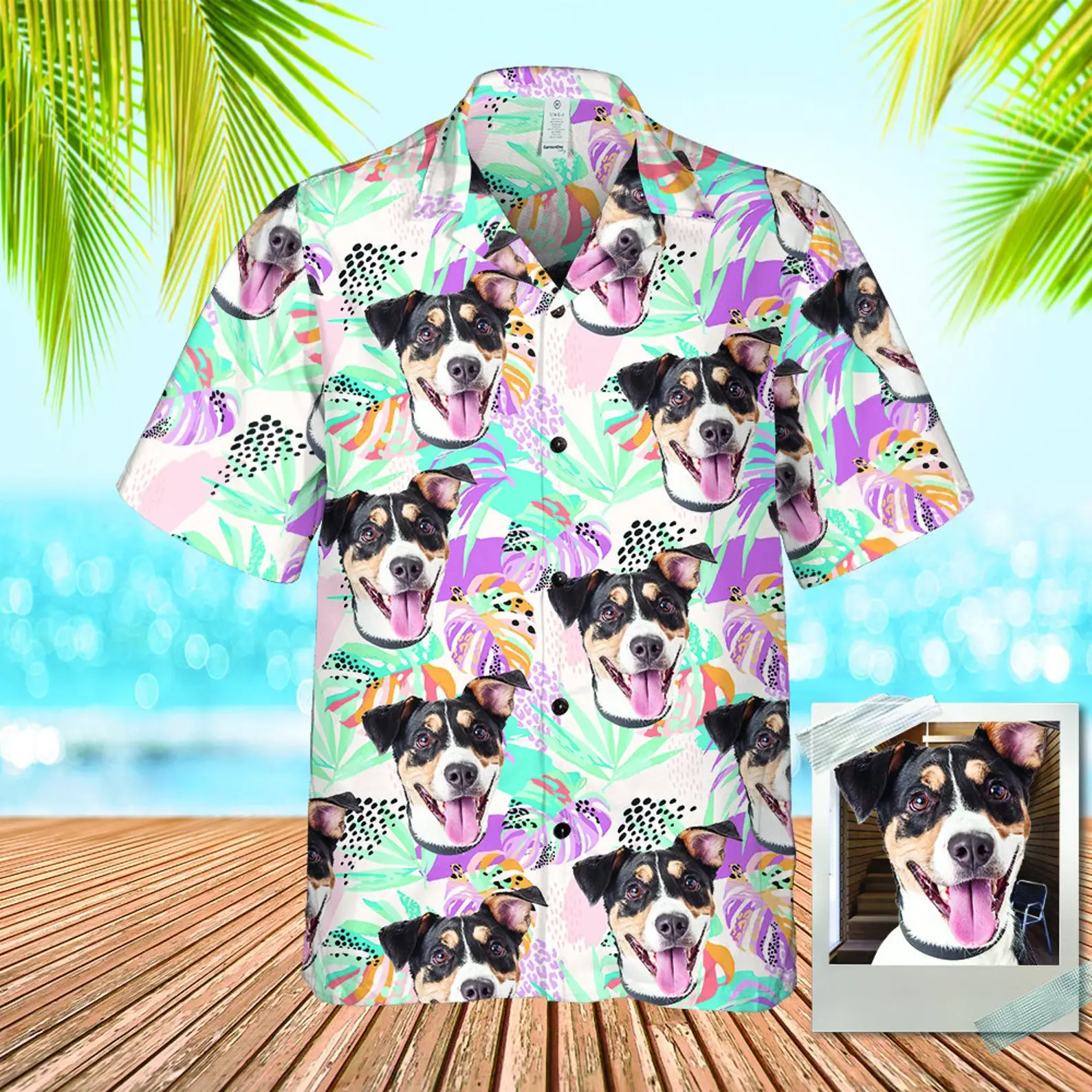 2023 Men's Hawaii shirt New Tropical Leaves and Pets - Personalized Dog and Cat Unisex Diy Men's and Women's Shirts