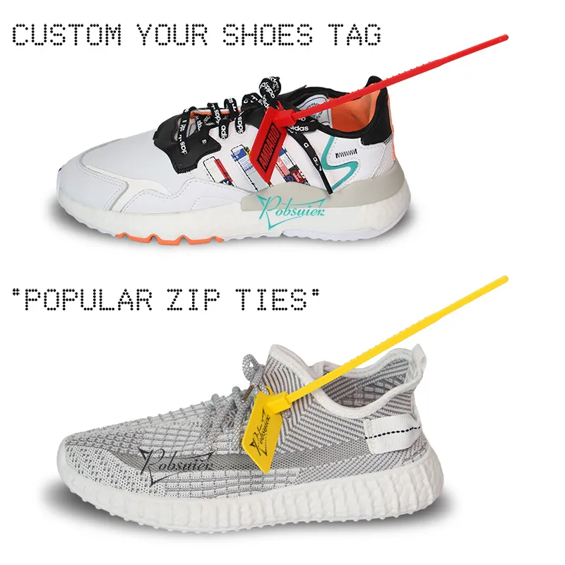 6pcs New 2017 Zip Tie Printed Disposable Plastic Security Seals Off Tag Sneakers White Red for Shoes Decorations In Stock